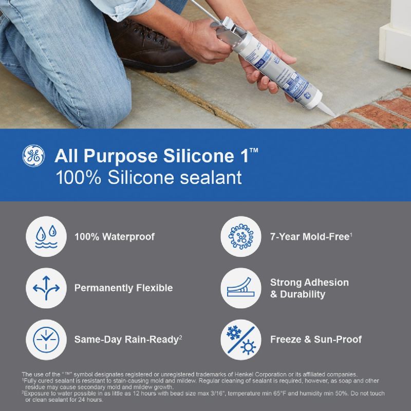 GE All Purpose 100% Silicone Sealant White, 10.1 Oz.