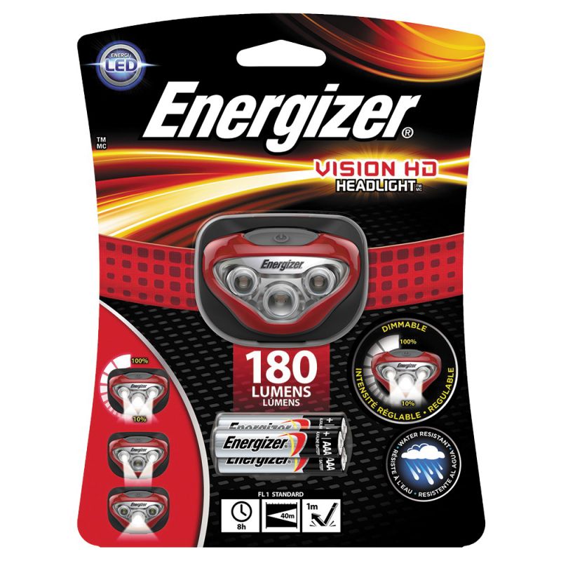 Energizer HDB32E Vision HD Headlight, AAA Battery, LED Lamp, 300 Lumens Lumens, 55 m Beam Distance, 4 hr Run Time