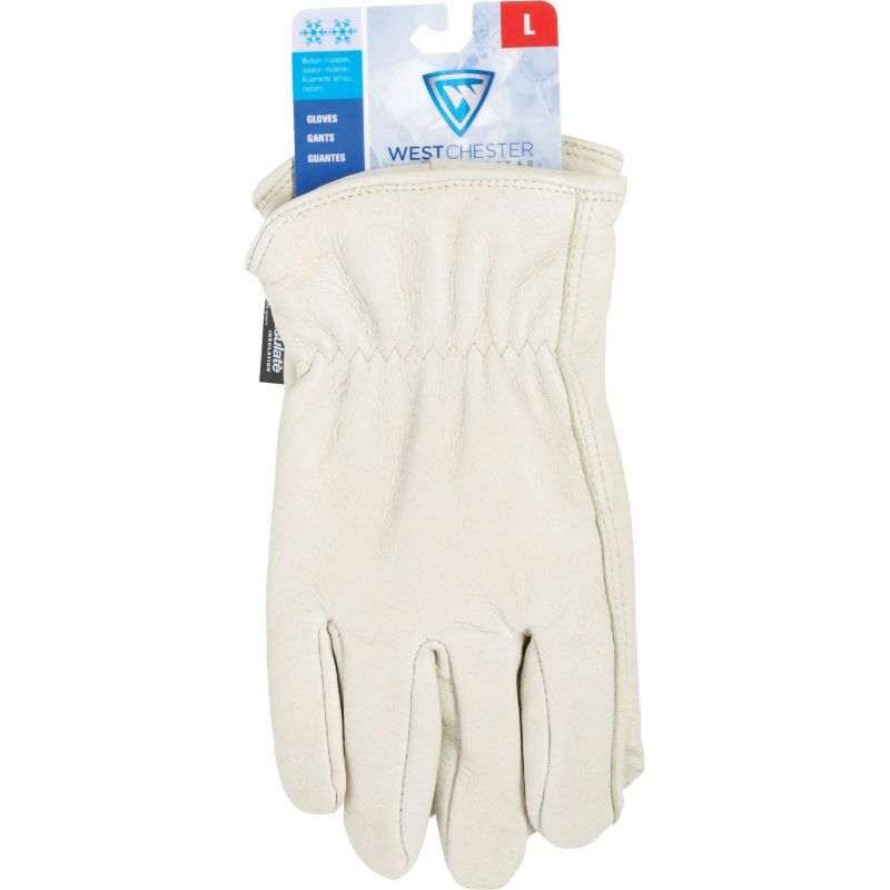 West Chester Protective Gear Grain Pigskin Leather Driver Work Glove L, White
