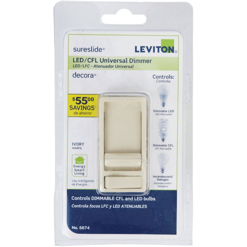 Leviton Decora SureSlide Universal Slide Dimmer Switch Ivory