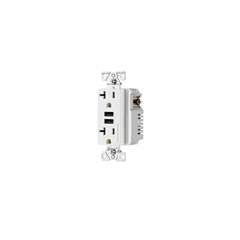 Eaton TR7766W-KB-L Duplex Receptacle with USB Ports, 2 -Pole, 20 A, 125 V, NEMA: 5-20R, White White