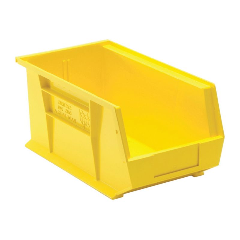 Quantum Storage Systems RQUS240YL Hang and Stack Bin, 60 lb, Polypropylene, Yellow, 14-3/4 in L, 8-1/4 in W, 7 in H 60 Lb, Yellow