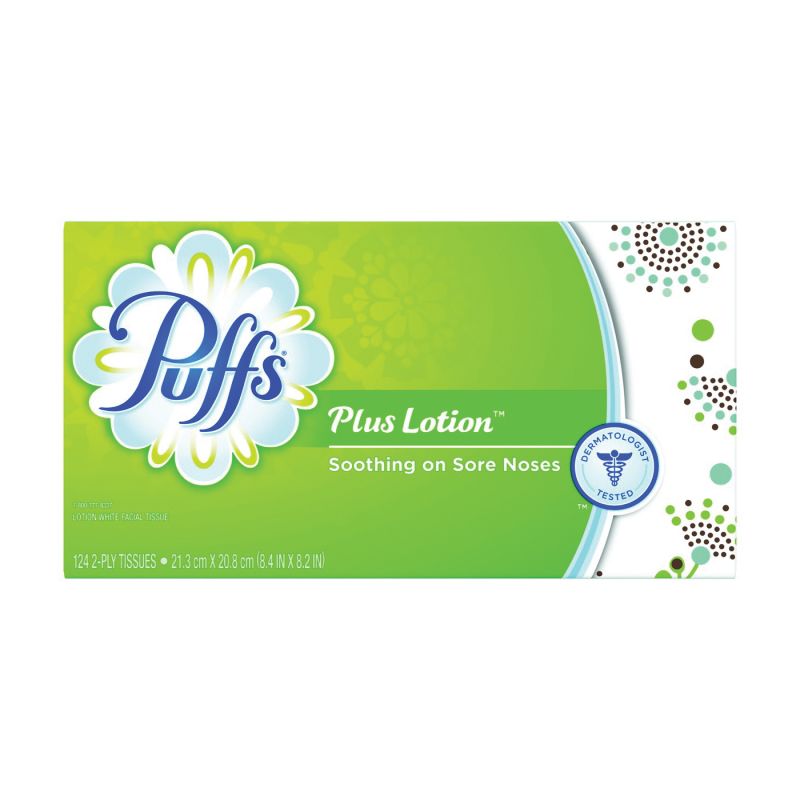 Puffs 39346 Facial Tissue, 8.4 in L, 8.2 in W, 2-Ply, Paper White (Pack of 24)