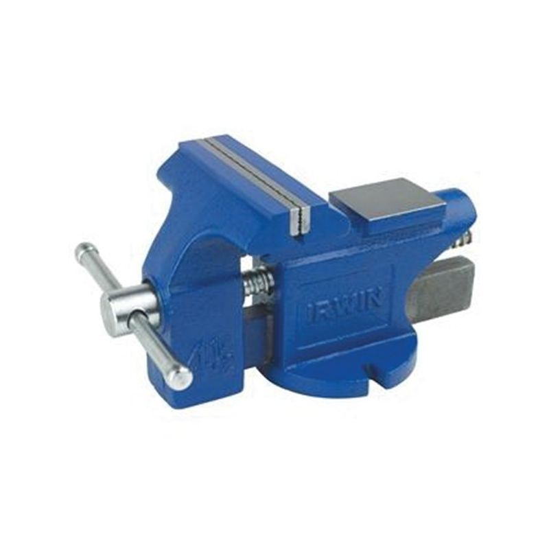 Irwin 2026303 Bench Vise, 4 in Jaw Opening, 4-1/2 in W Jaw, 2-3/8 in D Throat, Cast Iron/Steel, Pipe Jaw Blue