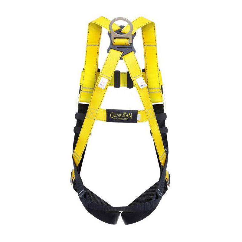 Guardian Fall Protection 37002 Full Body Harness, XL/2XL, 130 to 420 lb, Polyester Webbing, Black/Yellow XL/2XL, Black/Yellow