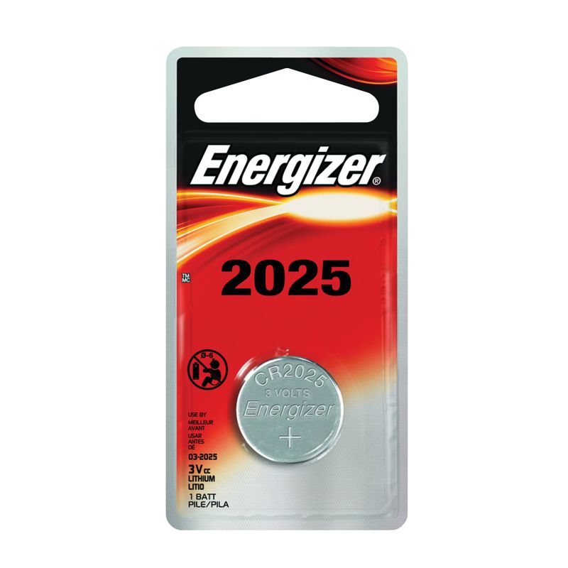 Energizer ECR2025BP Coin Cell Battery, 3 V Battery, 170 mAh, CR2025 Battery, Lithium, Manganese Dioxide