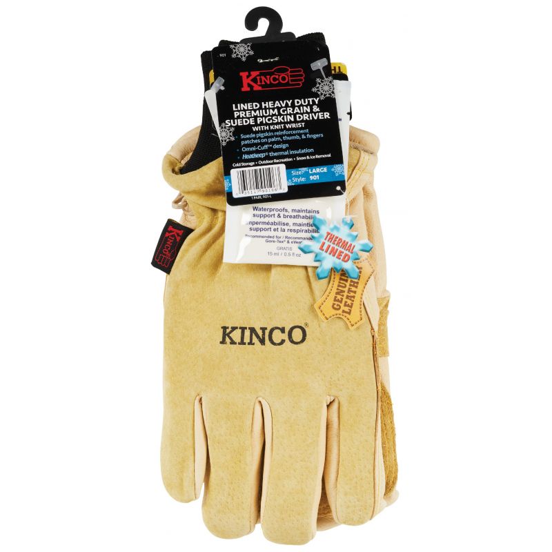 Kinco Men&#039;s Premium Suede Pigskin Winter Work Glove L, Golden