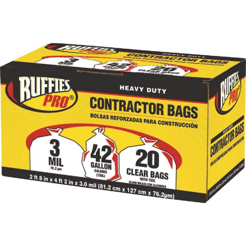 Ruffies Pro Contractor Trash Bag 42 Gal., Clear