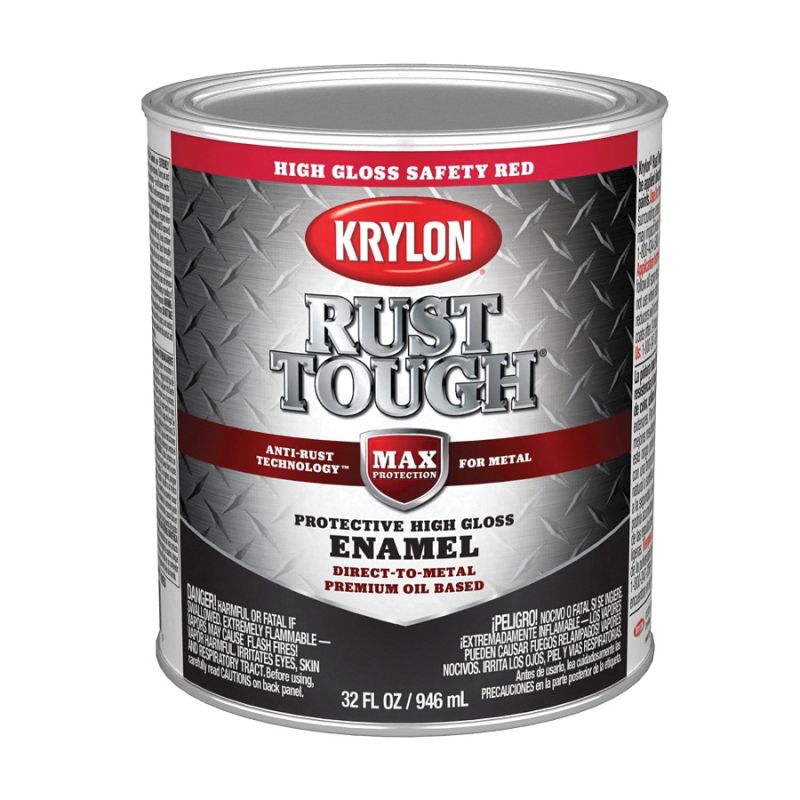 Krylon Rust Tough K09712008 Rust Preventative Paint, Gloss, Radiant/Safety Red, 1 qt, 400 sq-ft/gal Coverage Area Radiant/Safety Red