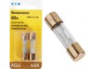 Bussmann Plated-End Glass Tube Automotive Fuse Clear, Gold-Plated End Cap, 60A
