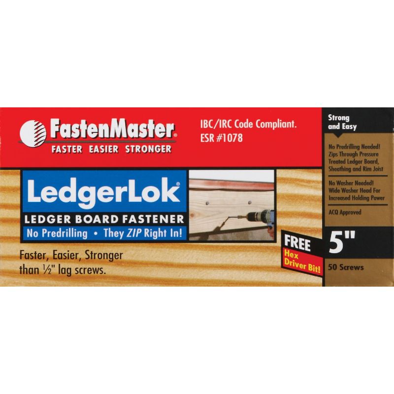 FastenMaster LedgerLok Deck Screw 0.305 In. X 5 In., Gray, 5/16 Hex