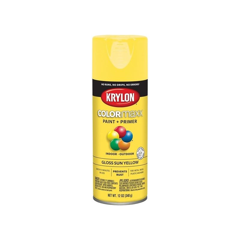 Krylon K05541007 Enamel Spray Paint, Gloss, Sun Yellow, 12 oz, Can Sun Yellow