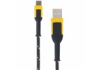 DeWALT 131 1349 DW2 Charger Cable, USB, USB-C, Kevlar Fiber Sheath, Black/Yellow Sheath, 10 ft L