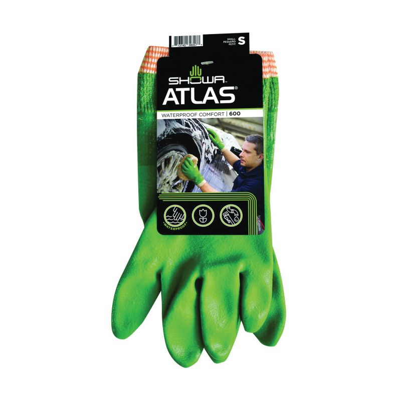 Showa 600M-08.RT Coated Gloves, M, Knit Wrist Cuff, PVC, Green M, Green