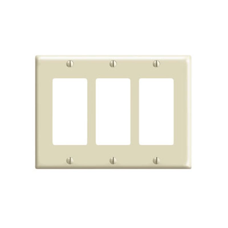 Leviton 80411-I Wallplate, 4-1/2 in L, 6.37 in W, 3-Gang, Thermoset Plastic, Ivory, Smooth Ivory