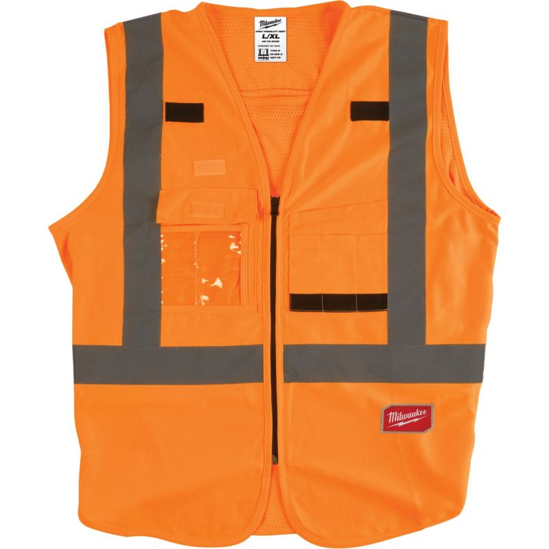Milwaukee ANSI Class 2 Safety Vest L/XL, Hi Vis Orange