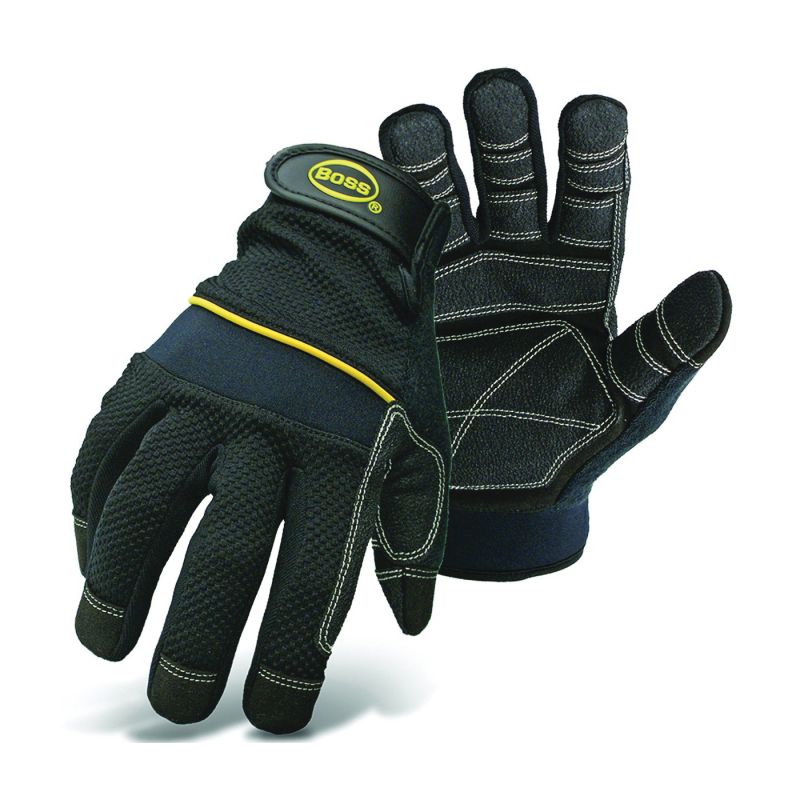 Boss 5202M Utility Gloves, M, Wing Thumb, Wrist Strap Cuff, PVC/Synthetic Leather M