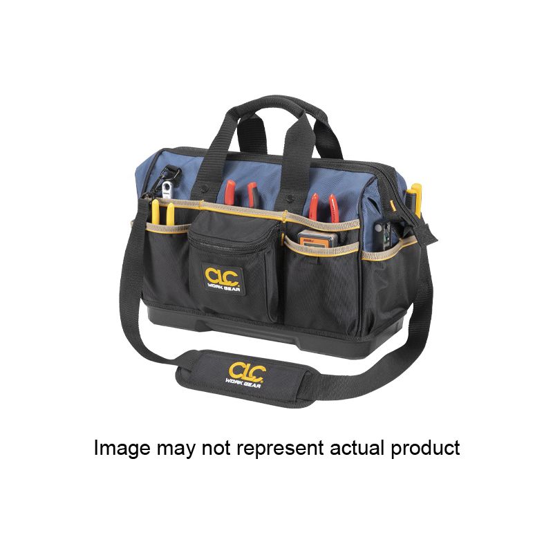 CLC Tool Works PB1563 Tote Tool Bag, 16 in W, 8 in D, 12 in H, 23-Pocket, Polyester, Black/Blue Black/Blue