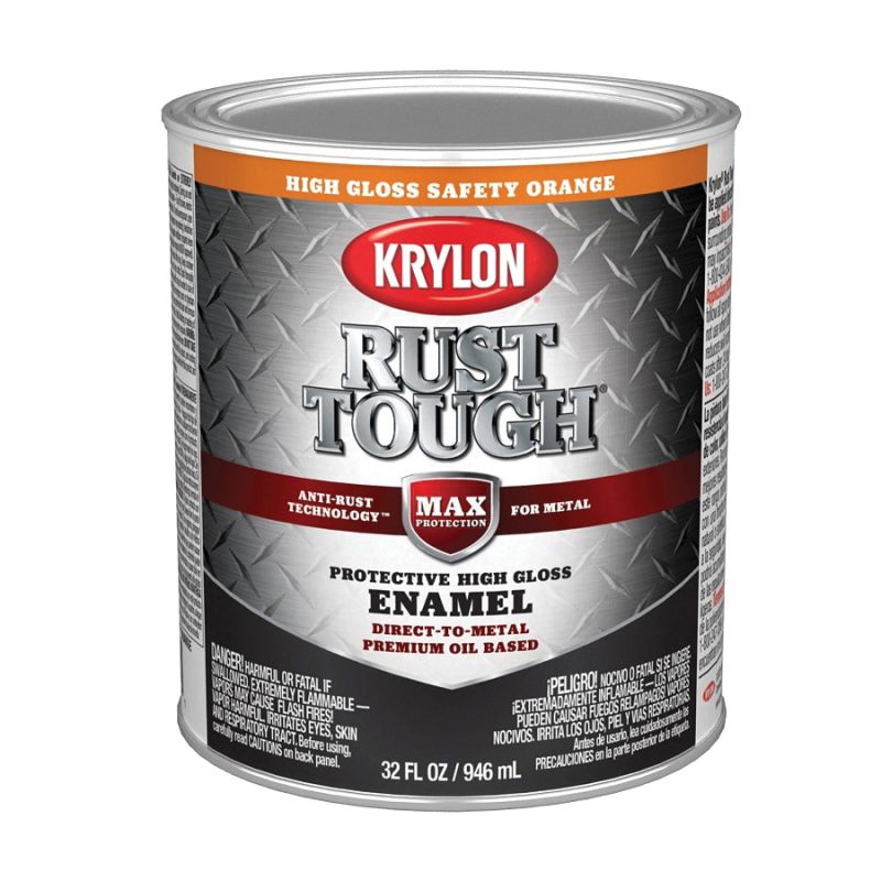 Krylon Rust Tough K09767008 Rust Preventative Paint, Gloss, Safety Orange, 1 qt, 400 sq-ft/gal Coverage Area Safety Orange (Pack of 2)