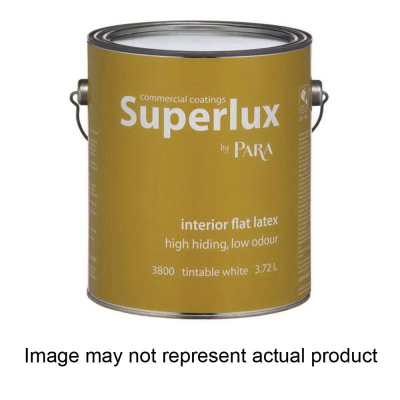 Para Superlux Series 3800-20 Interior Paint, Solvent, Water, Flat, White Tint, 5 gal, Pail White Tint