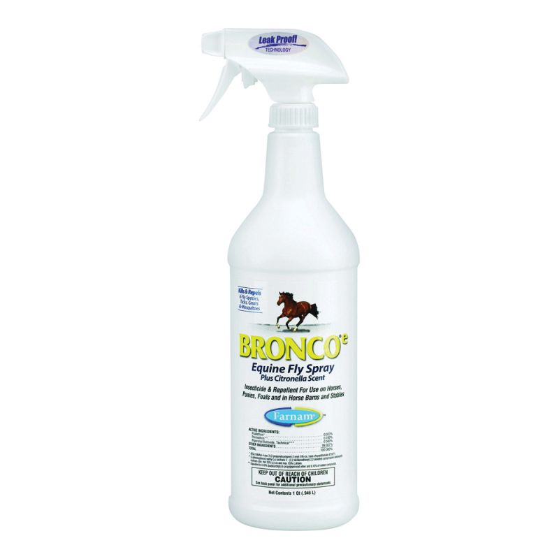 Farnam Bronco 100502328 Fly Spray, Liquid, Clear, Citronella, 32 oz Bottle Clear