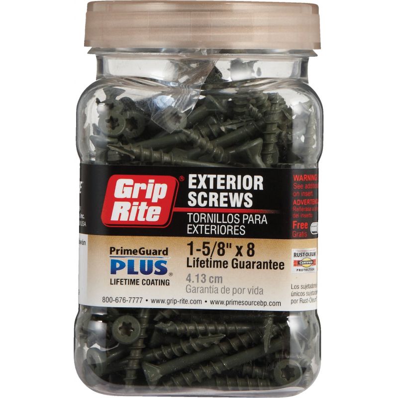 Grip-Rite PrimeGuard Plus Premium Green Deck Screws #8 X 1-5/8 In., Green, T-20