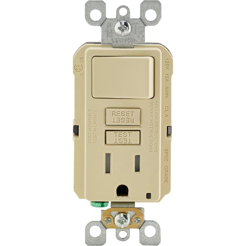 Leviton Self-Test Tamper Resistant GFCI Switch &amp; Outlet Combination With Wallplate Ivory