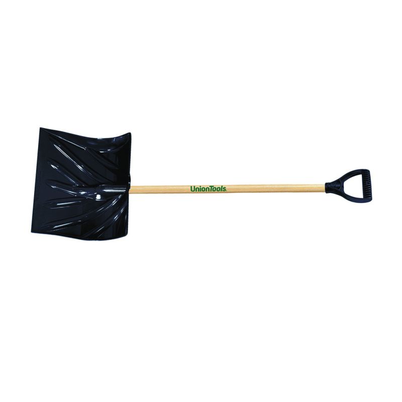 UnionTools 1627400 Snow Shovel, 18 in W Blade, 5-1/2 in L Blade, Combo Blade, Polyethylene Blade, Wood Handle Blue, 5-1/2 In