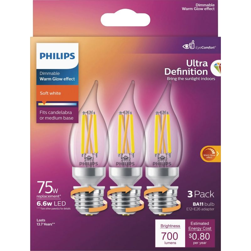 Philips Ultra Definition BA11 Adjustable Base Dimmable LED Decorative Light Bulb