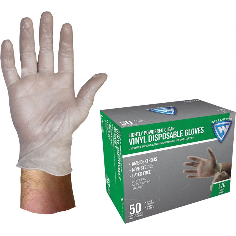 West Chester Vinyl Disposable Glove L, Clear