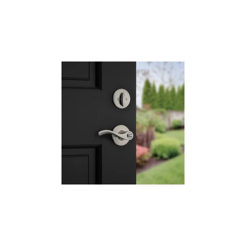 Kwikset 96900-420 Deadbolt Security Set, Keyed Entry Lock, Lever Handle, Balboa Design, Satin Nickel, Turn Piece
