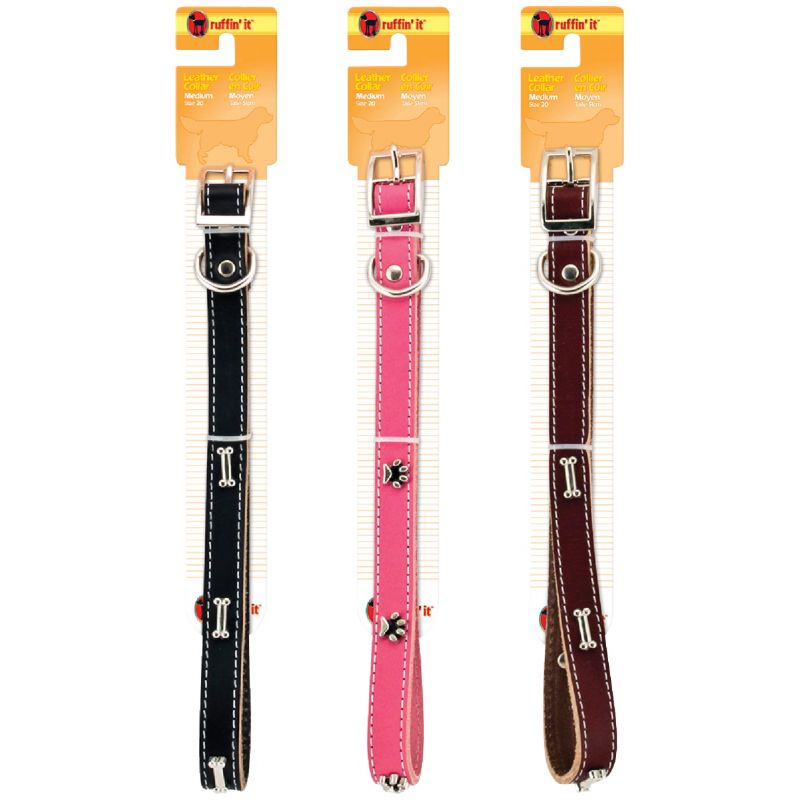 Westminster Pet Ruffin&#039; it Ornamented Leather Dog Collar Pink/Brown/Black