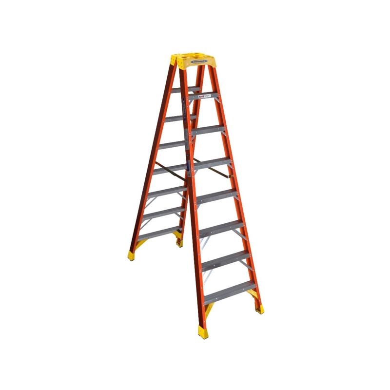 WERNER T6200 Series T6208 Twin Ladder, 12 ft Max Reach H, 7-Step, 300 lb, Type IA Duty Rating, 3 in D Step, Fiberglass Yellow