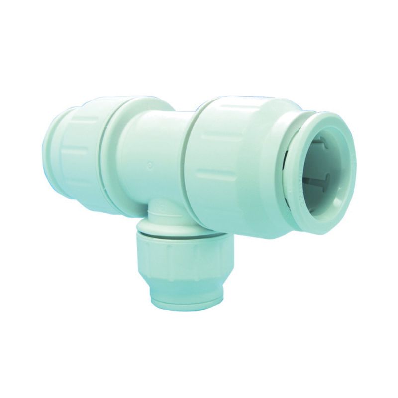 John Guest PEI3028A Reducing Pipe Tee, 3/4 x 1/2 in, Push-Fit, Polyethylene, White, 80 to 160 psi Pressure White