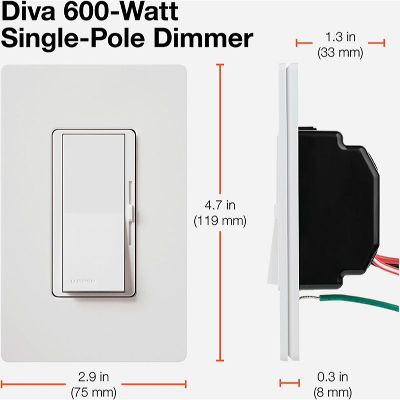 Lutron Diva Single-Pole Slide Dimmer Switch Light Almond