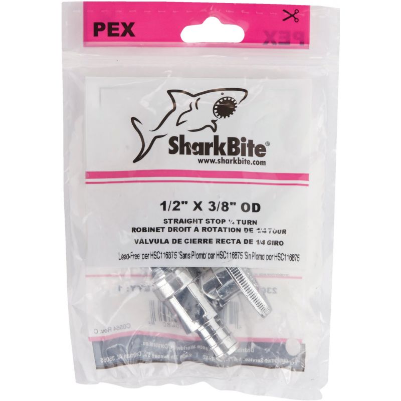 SharkBite Quarter Turn Chrome Stop Straight Valve 1/2 In. CF X 3/8 In. OD