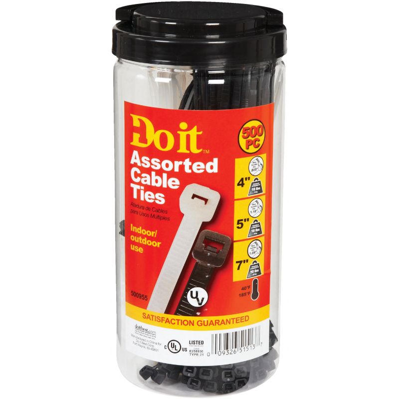 Do it 500 Count Cable Tie Assortment Black, Natural