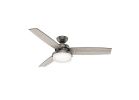 Hunter Sentinel Series 59211 Ceiling Fan, 3-Blade, Gray Walnut/Light Gray Oak Blade, 52 in Sweep, MDF Blade, 3-Speed