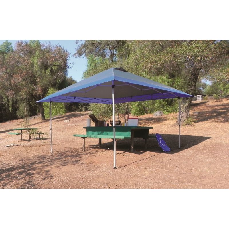Crown Shade Mega Shade Automatic Awning Cool Gray Frame, Gray/Blue Canopy