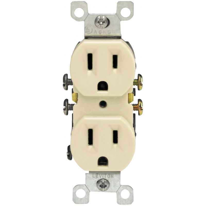 Leviton Shallow Grounded Duplex Outlet Ivory, 15