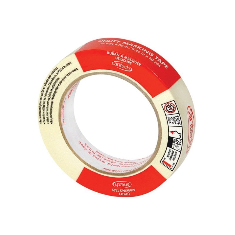 Cantech 302 Series 302-24 Masking Tape, 55 m L, 24 mm W, Natural Natural