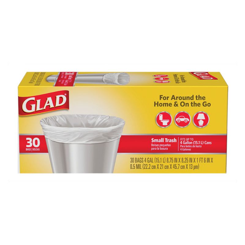 Glad 78817 Trash Bag, S, 4 gal, Plastic, White S, 4 Gal, White