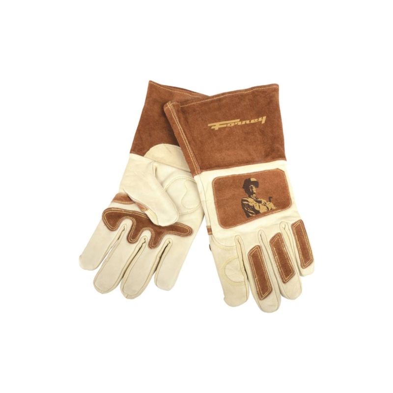 ForneyHide 53411 Welding Gloves, Men&#039;s, XL, Gauntlet Cuff, Brown/White, Reinforced Crotch Thumb XL, Brown/White