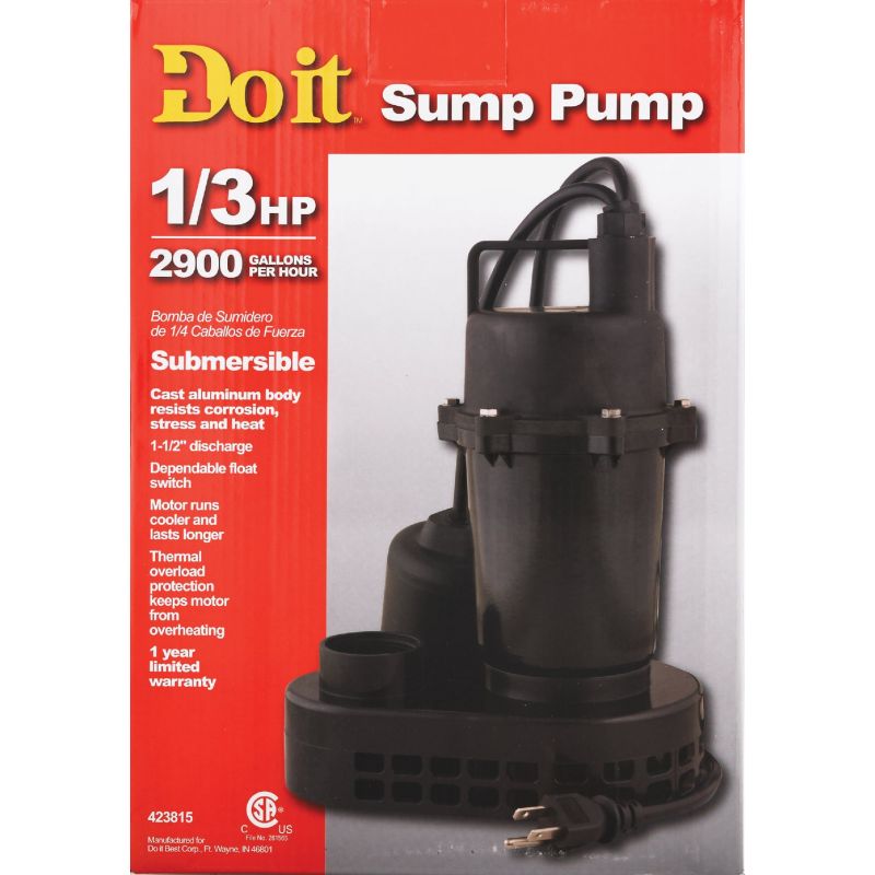 Do it 1/3 HP Submersible Sump Pump and Effluent Pump 1/3 HP, 2780 GPH
