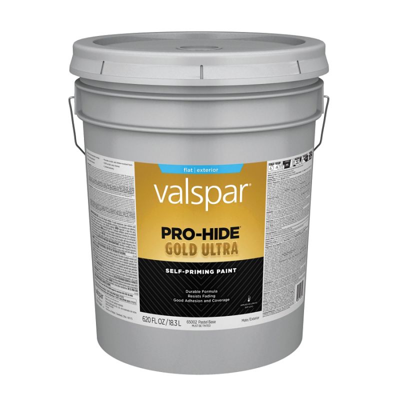 Valspar Pro-Hide Gold Ultra 6500 08 Latex Paint, Acrylic Base, Flat Sheen, Pastel Base, 5 gal Pastel Base