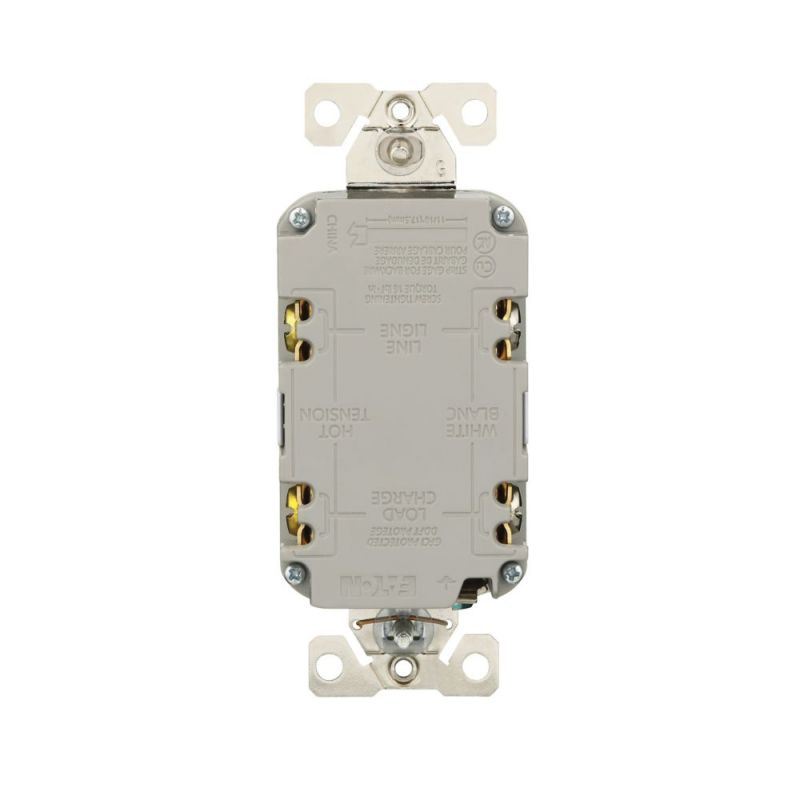 Eaton TWRGF15W Tamper and Weather-Resistant GFCI Receptacle, 125 V, 15 A, NEMA: NEMA 5-15R, Back, Side Wiring White