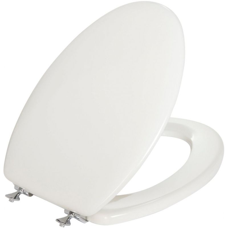 Mayfair Elongated Premium Wood Beveled Toilet Seat With Chrome Hinges White, Elongated