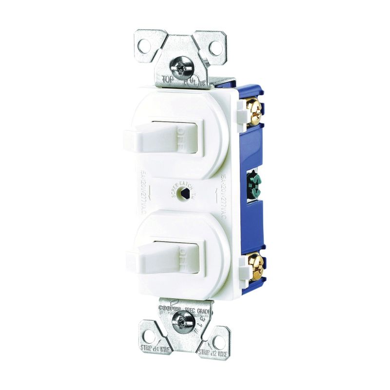 Eaton Wiring Devices 271W-BOX Combination Toggle Switch, 15 A, 120/277 V, SPDT, Screw Terminal, White White