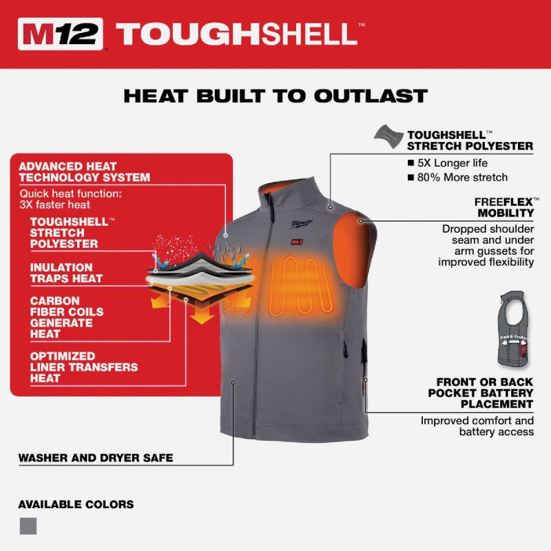 Milwaukee M12 ToughShell Heated Vest 2XL, Gray