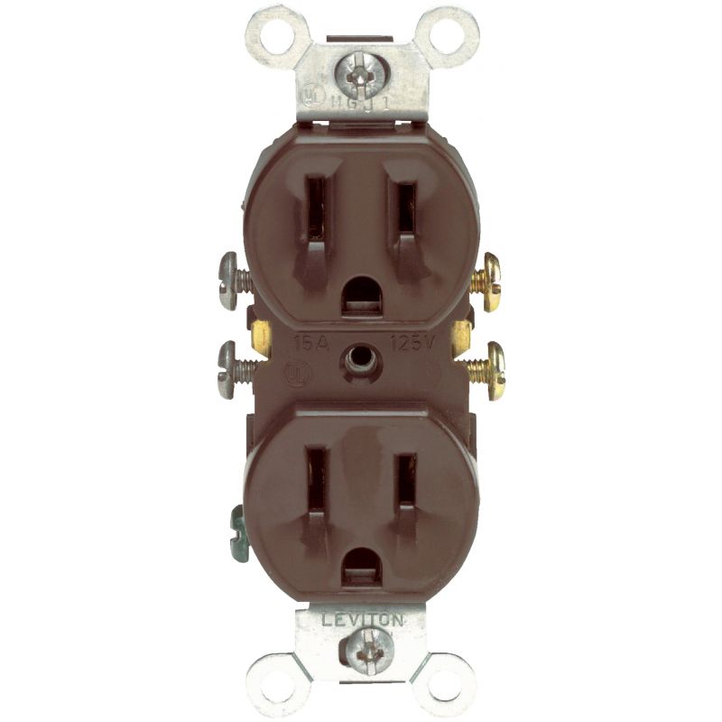 Leviton Shallow Grounded Duplex Outlet Brown, 15A